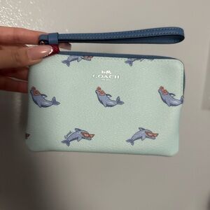 Coach Light Blue Dolphin Print Wristlet